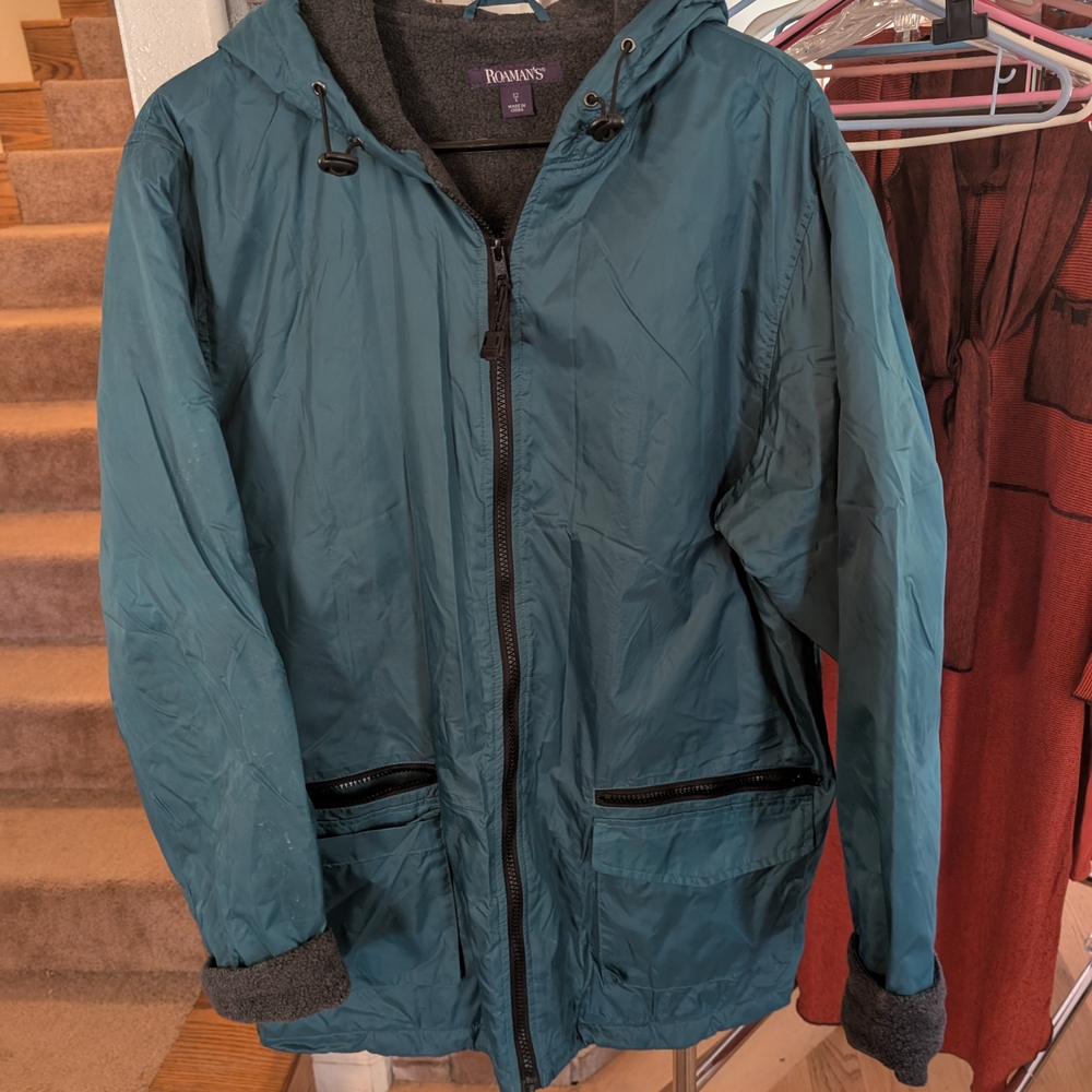 Roaman's Teal Hooded Raincoat for Women